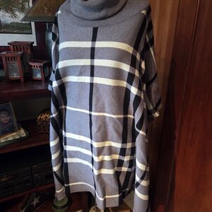 White House Black Market Plaid Cowl Neck Sweater - Gray and Black
